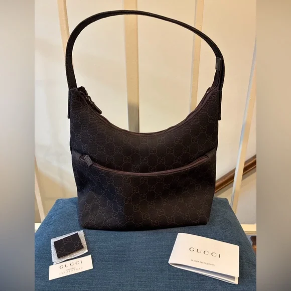 Gucci brown canvas logo hobo bag - Picture 2 of 8